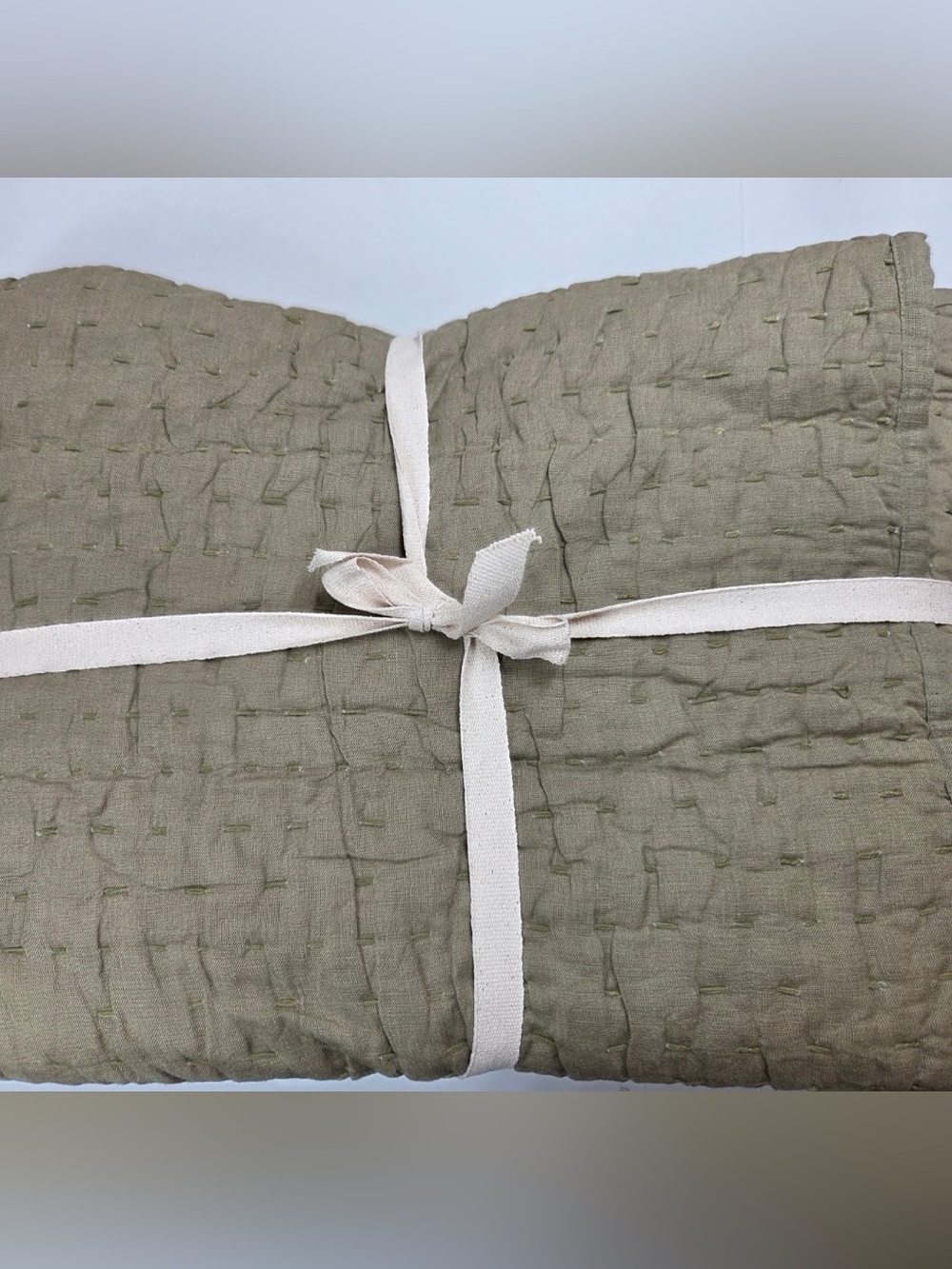 QUINCE European Linen Cotton Stitch Quilt King/Cal King Olive 4973 - Picture 6 of 8
